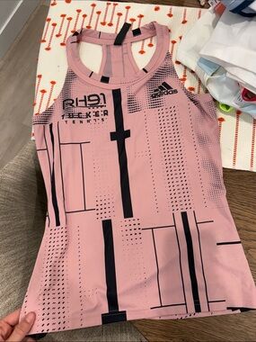 adidas Pink and Black Graphic Racerback Swim Tank for Kids